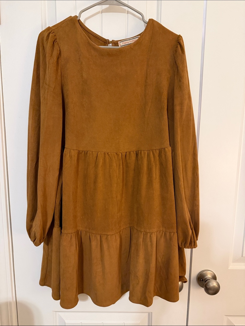 Flying Tomato Women's Tiered Long-Sleeve Dress in Caramel Brown